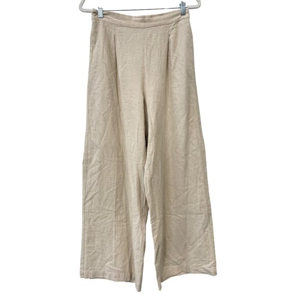 Madewell Pant Small Pull On Elastic Waist Linen Blend Wide Leg Beige Tan Coastal - Picture 3 of 9